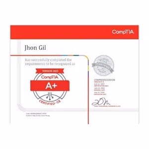 Jhon Arzu-Gil Comptia A+ Certification