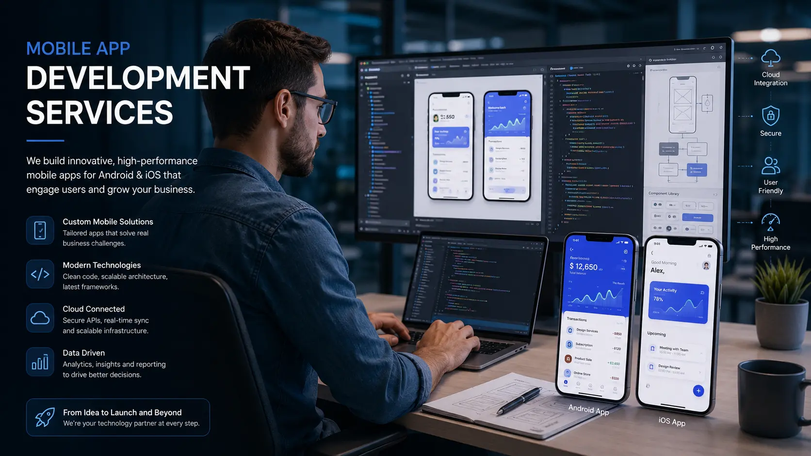 Mobile app developer building Android and iOS applications